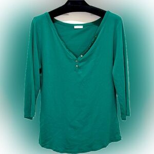 Topshop UK Vintage Y2K Green Cotton Modal Button Henley Sz L